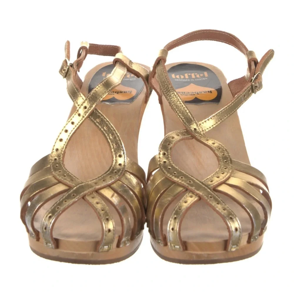 Swedish Hasbeens leather gold chunky heel - Picture 3 of 6